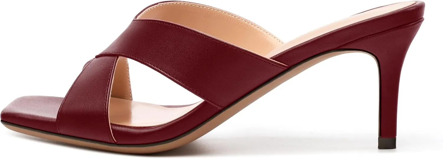 Womens Sandals Square Toe Kitten Heels Fashion Solid Matte Sandal 2.55 inch