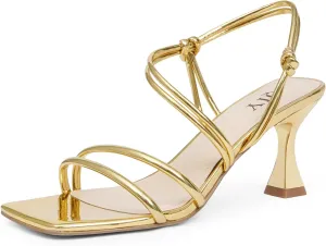 Womens Sandals Strappy Heels Open Square Toe Heeled Sandals Dress Shoes