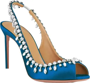 Women's Satin Crystal Strap Sandals, Slingback Stiletto Wedding Party Heels