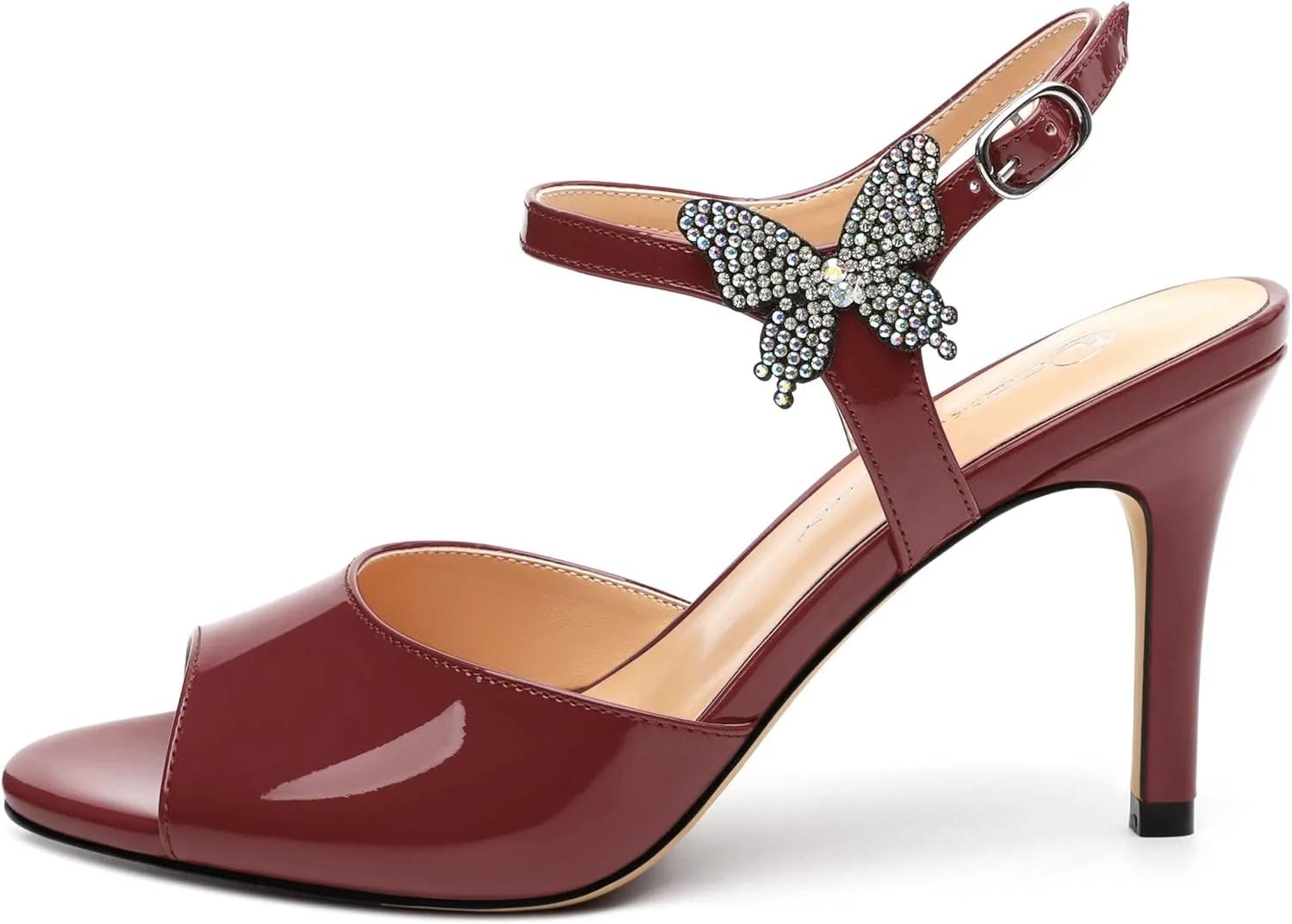 Women's Sexy Stiletto High Kitten Patent Heels Ankle Strap Buckle Round Peep Open Toe Sandals Elegant Dress Office Party Wedding Shoes For Women 3.3 Inch