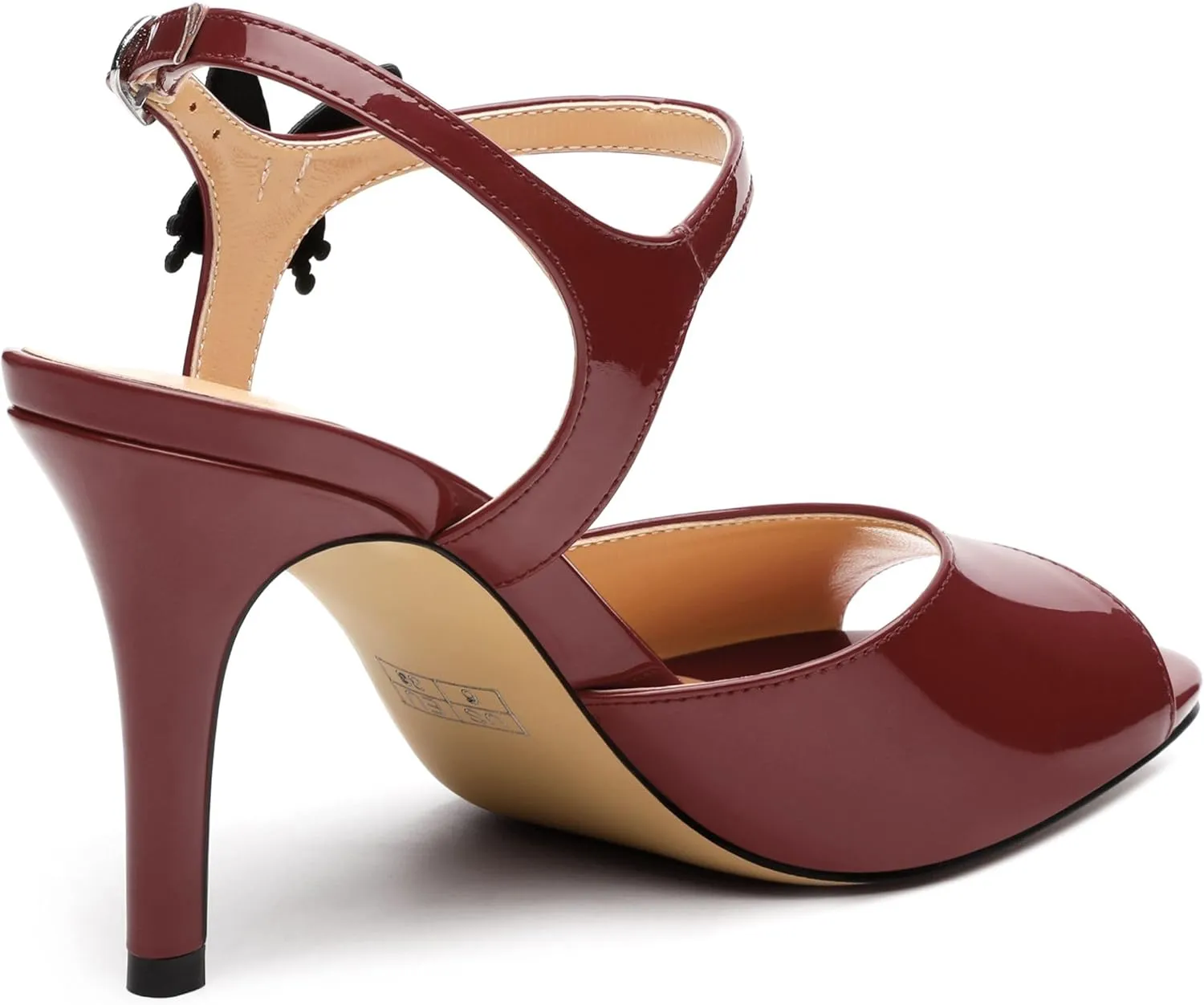 Women's Sexy Stiletto High Kitten Patent Heels Ankle Strap Buckle Round Peep Open Toe Sandals Elegant Dress Office Party Wedding Shoes For Women 3.3 Inch