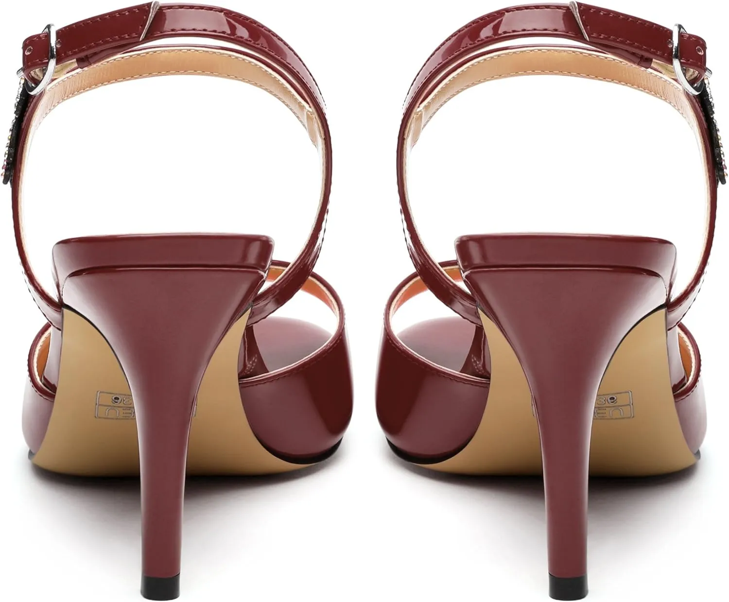 Women's Sexy Stiletto High Kitten Patent Heels Ankle Strap Buckle Round Peep Open Toe Sandals Elegant Dress Office Party Wedding Shoes For Women 3.3 Inch