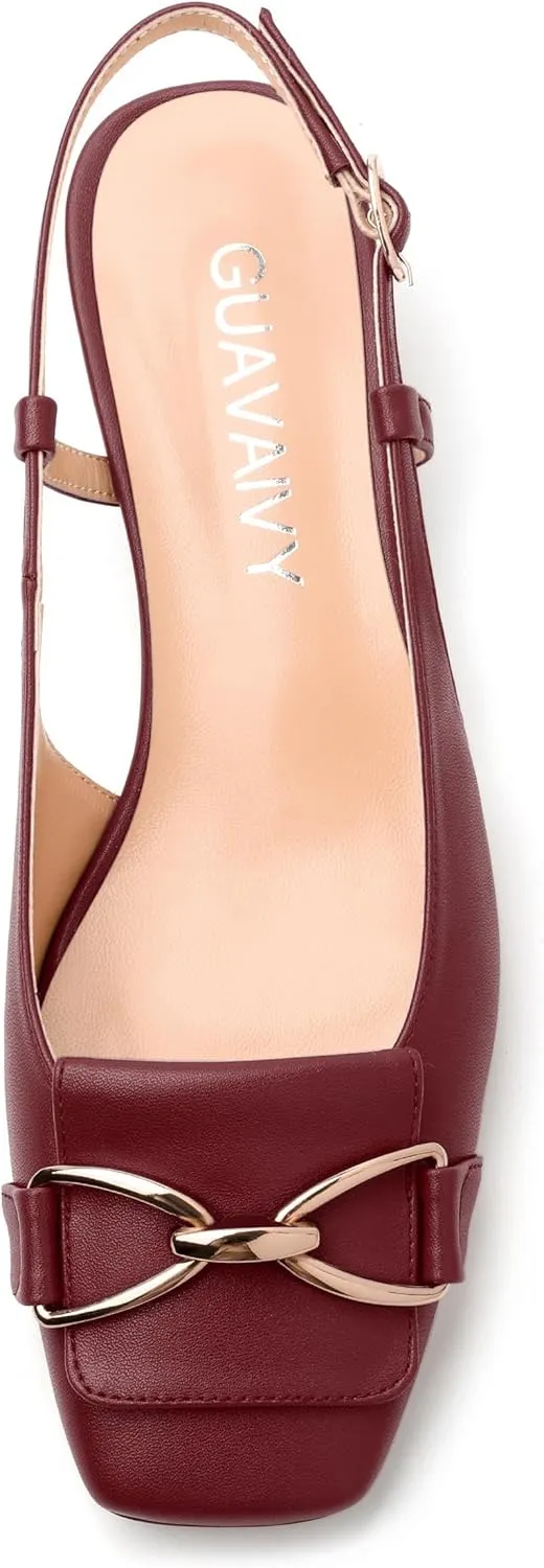 Womens Slingback Buckle Low Chunky Heels Fashion Square Closed Toe Comfort Heeled Sandals Wedding Casual Office Shoes