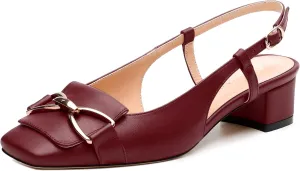 Womens Slingback Buckle Low Chunky Heels Fashion Square Closed Toe Comfort Heeled Sandals Wedding Casual Office Shoes