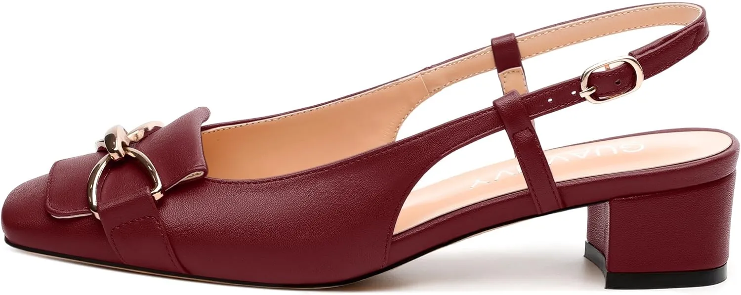 Womens Slingback Buckle Low Chunky Heels Fashion Square Closed Toe Comfort Heeled Sandals Wedding Casual Office Shoes
