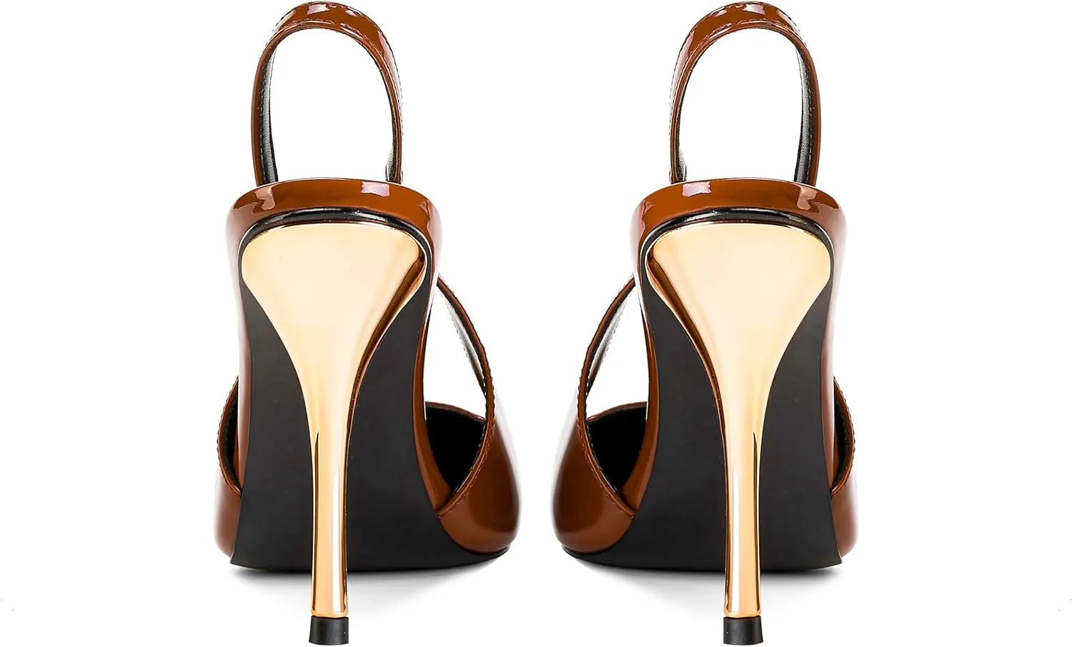 Women's Slingback Stiletto High Heels Crystal Metallic Closed Pointed Toe Pumps Patent Leather Slip on Elastic Strap Heeled Sandals Fashion Party Dress Shoes for Women