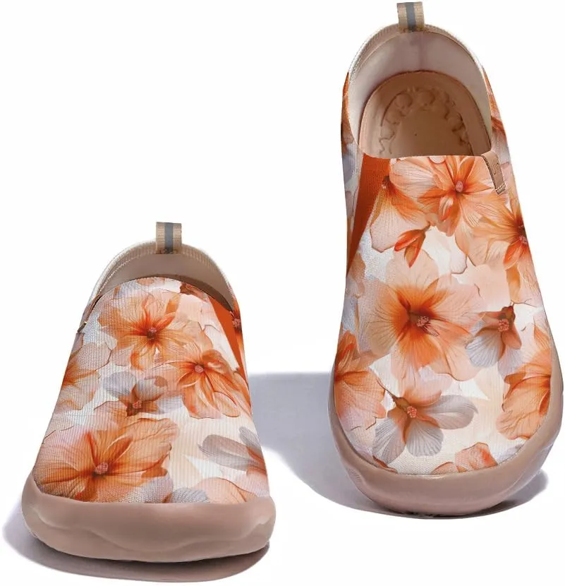 Women's Slip On Casual Loafers Walking Travel Sneakers Knit Art Painted Comfort Lightweight Shoes Beautiful Flowers