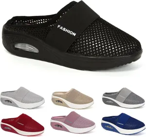 Womens Slip On Clogs and Mules Orthopedic Walking Shoes Non-Slip Mesh Diabetic Air Cushion Loafers Shoes with Arch-Support Open Back Slip On Breathable Slippers Closed Toe Slides Sneakers
