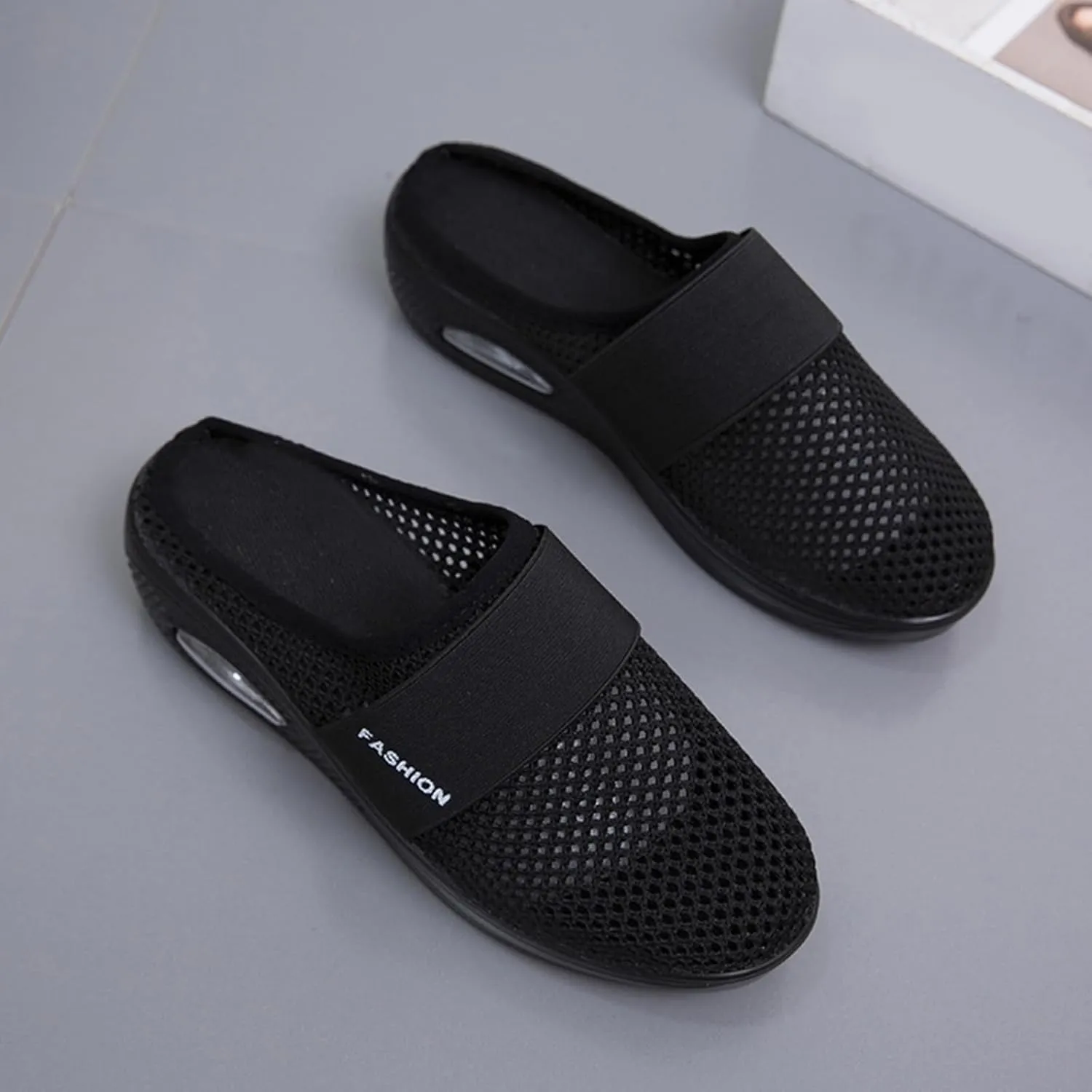 Womens Slip On Clogs and Mules Orthopedic Walking Shoes Non-Slip Mesh Diabetic Air Cushion Loafers Shoes with Arch-Support Open Back Slip On Breathable Slippers Closed Toe Slides Sneakers