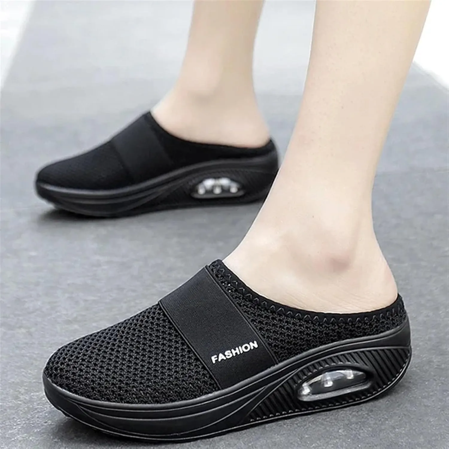 Womens Slip On Clogs and Mules Orthopedic Walking Shoes Non-Slip Mesh Diabetic Air Cushion Loafers Shoes with Arch-Support Open Back Slip On Breathable Slippers Closed Toe Slides Sneakers