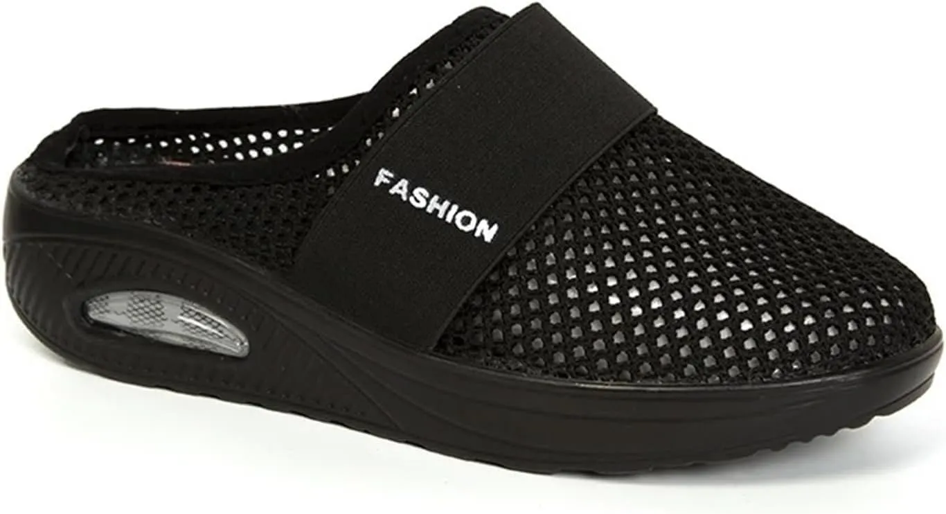 Womens Slip On Clogs and Mules Orthopedic Walking Shoes Non-Slip Mesh Diabetic Air Cushion Loafers Shoes with Arch-Support Open Back Slip On Breathable Slippers Closed Toe Slides Sneakers