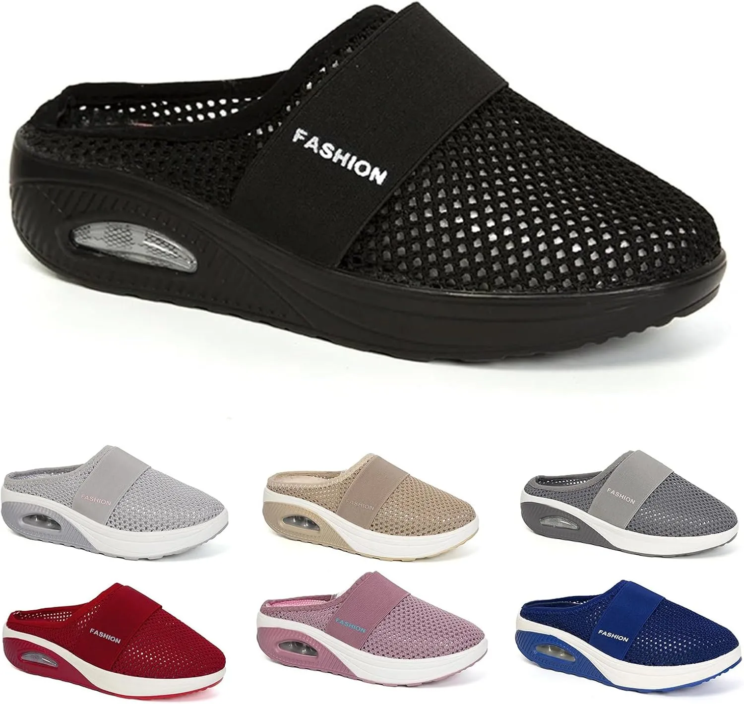 Womens Slip On Clogs and Mules Orthopedic Walking Shoes Non-Slip Mesh Diabetic Air Cushion Loafers Shoes with Arch-Support Open Back Slip On Breathable Slippers Closed Toe Slides Sneakers