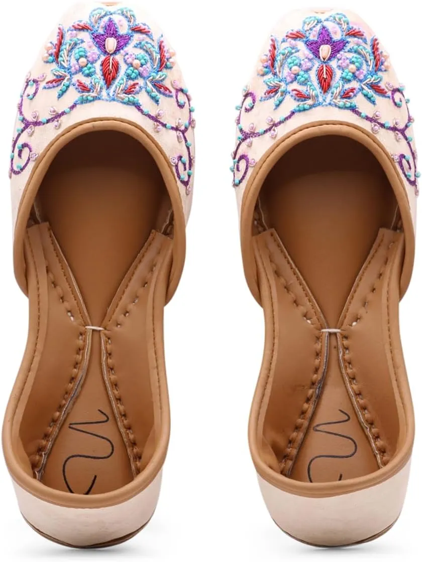 Women's Slip On Traditional Handmade Khussa Bridal Mojari Punjabi Jutti Ethnic Ballet Flats