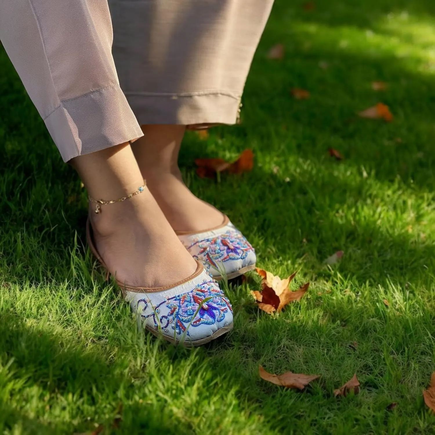 Women's Slip On Traditional Handmade Khussa Bridal Mojari Punjabi Jutti Ethnic Ballet Flats