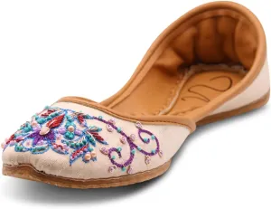 Women's Slip On Traditional Handmade Khussa Bridal Mojari Punjabi Jutti Ethnic Ballet Flats