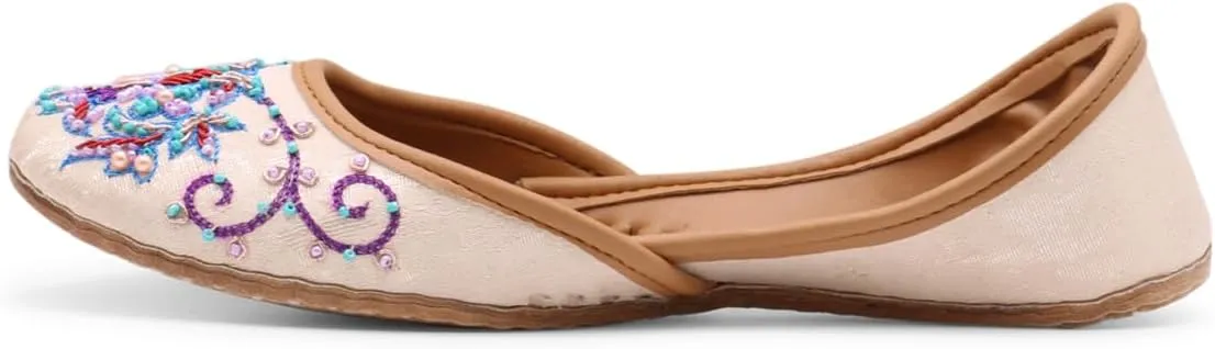 Women's Slip On Traditional Handmade Khussa Bridal Mojari Punjabi Jutti Ethnic Ballet Flats