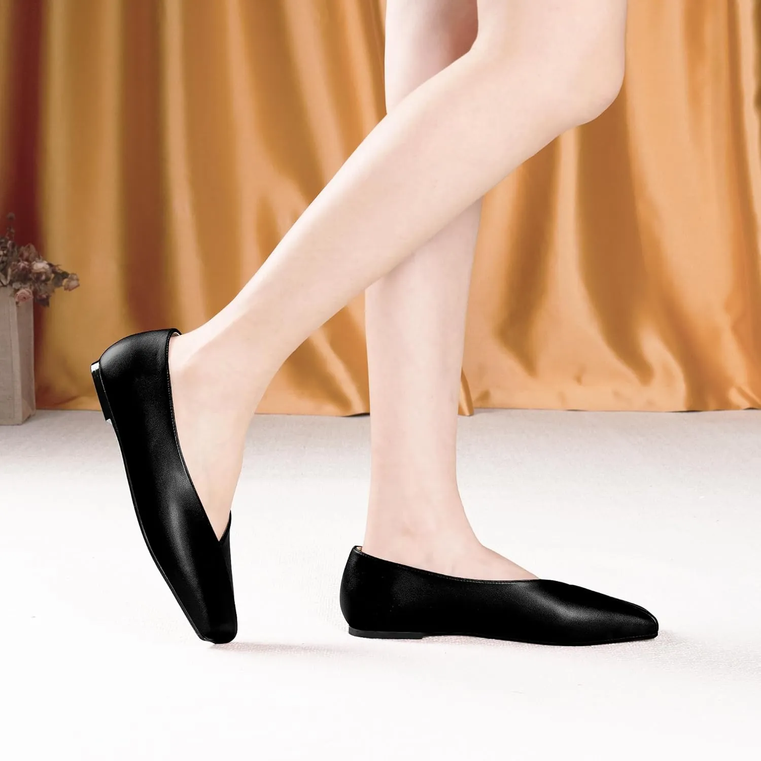 Women's Soft Ballet Silver Flats Elegant Slip On Square Toe Walking Single Shoes