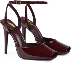 Womens Square Peep Toe Stiletto High Heels Ankle Strap Kitten Heels Sandals Backless Buckle Dress Party Fashion Shoes