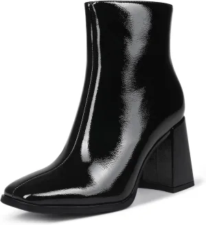 Womens Square Toe Ankle Boots Chunky Heel Causual Comfort Ankle Booties Dress Boots for Women