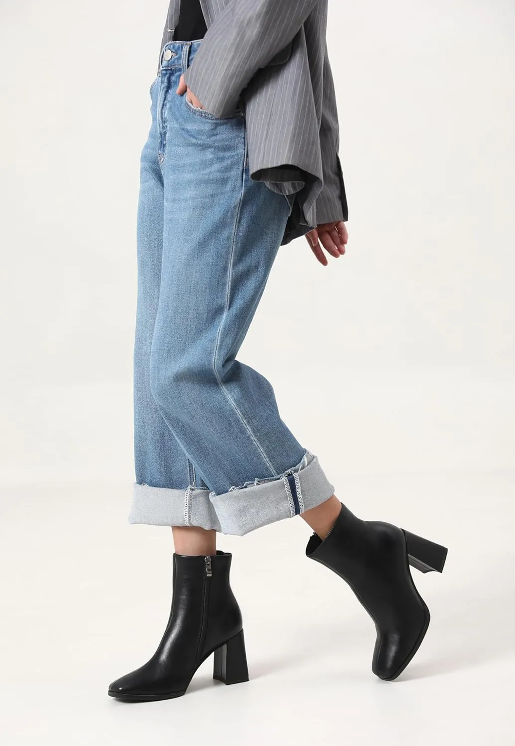 Womens Square Toe Ankle Boots Chunky Heel Causual Comfort Ankle Booties Dress Boots for Women