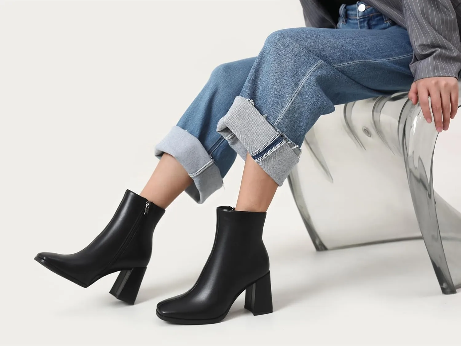 Womens Square Toe Ankle Boots Chunky Heel Causual Comfort Ankle Booties Dress Boots for Women