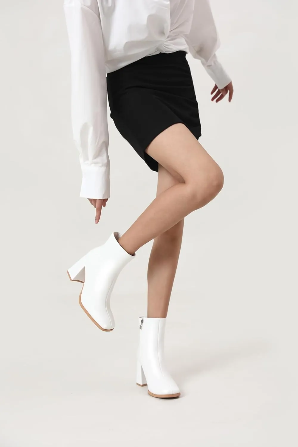 Womens Square Toe Ankle Boots Chunky Heel Causual Comfort Ankle Booties Dress Boots for Women