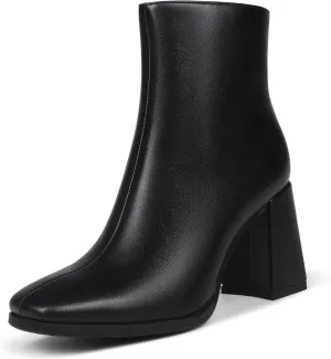 Womens Square Toe Ankle Boots Chunky Heel Causual Comfort Ankle Booties Dress Boots for Women