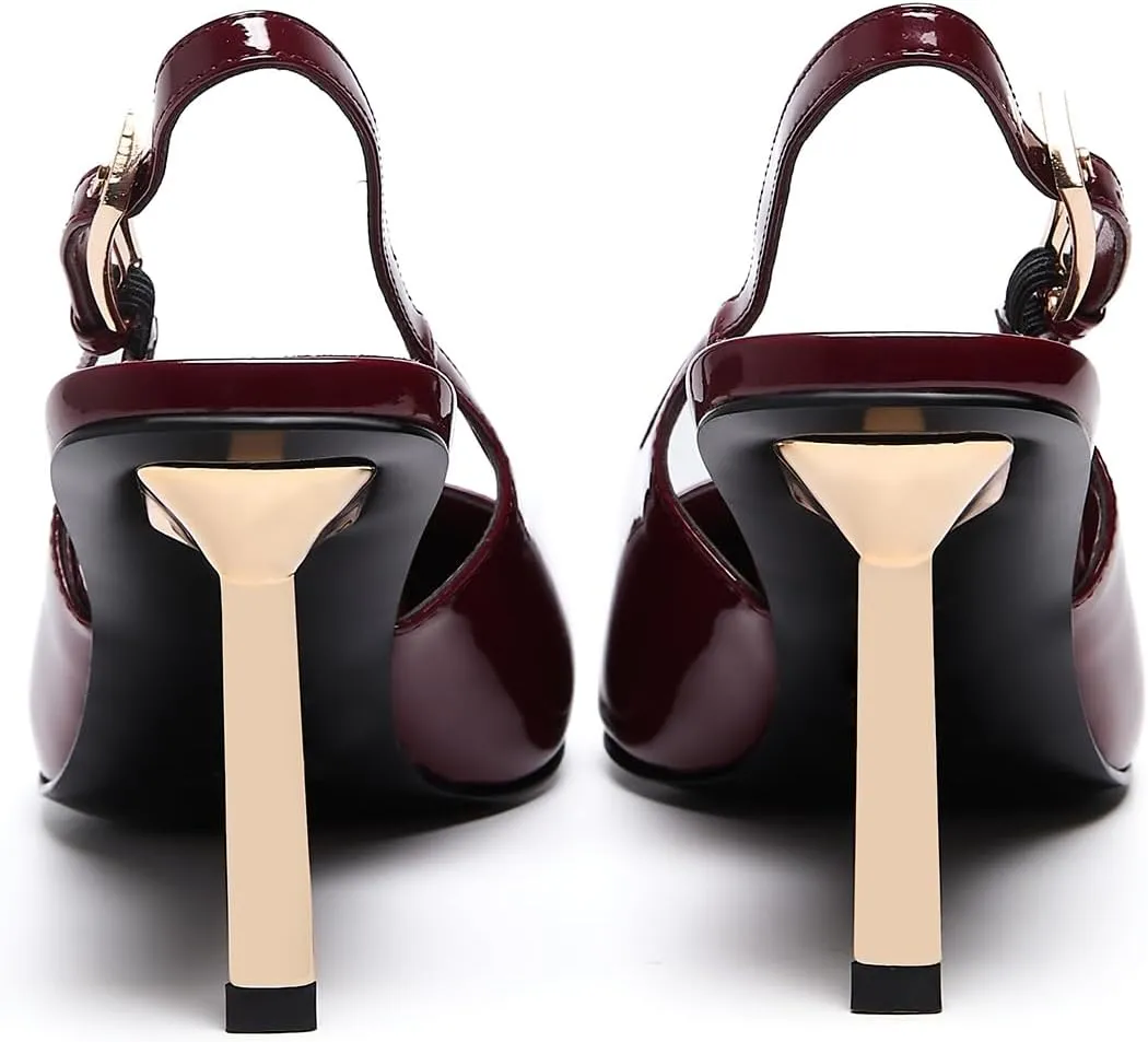Womens Square Toe Stiletto Sandals Slingback Dressy Heels for Evening Parties Weddings Prom Shoes