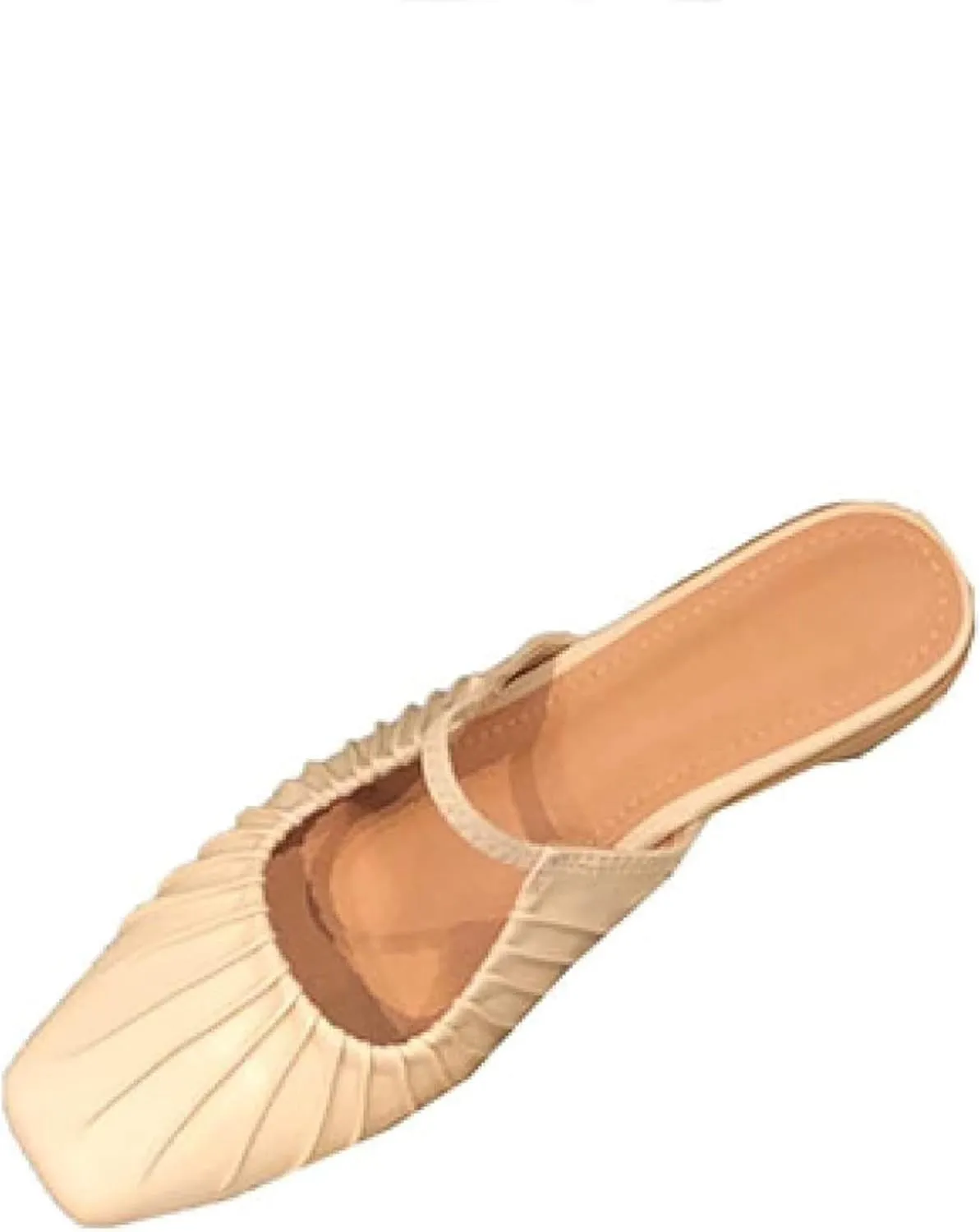 Women's Square Toed Flat Pleated Leather Slip Cover Low Heel Loafers Comfortable Casual Sandals