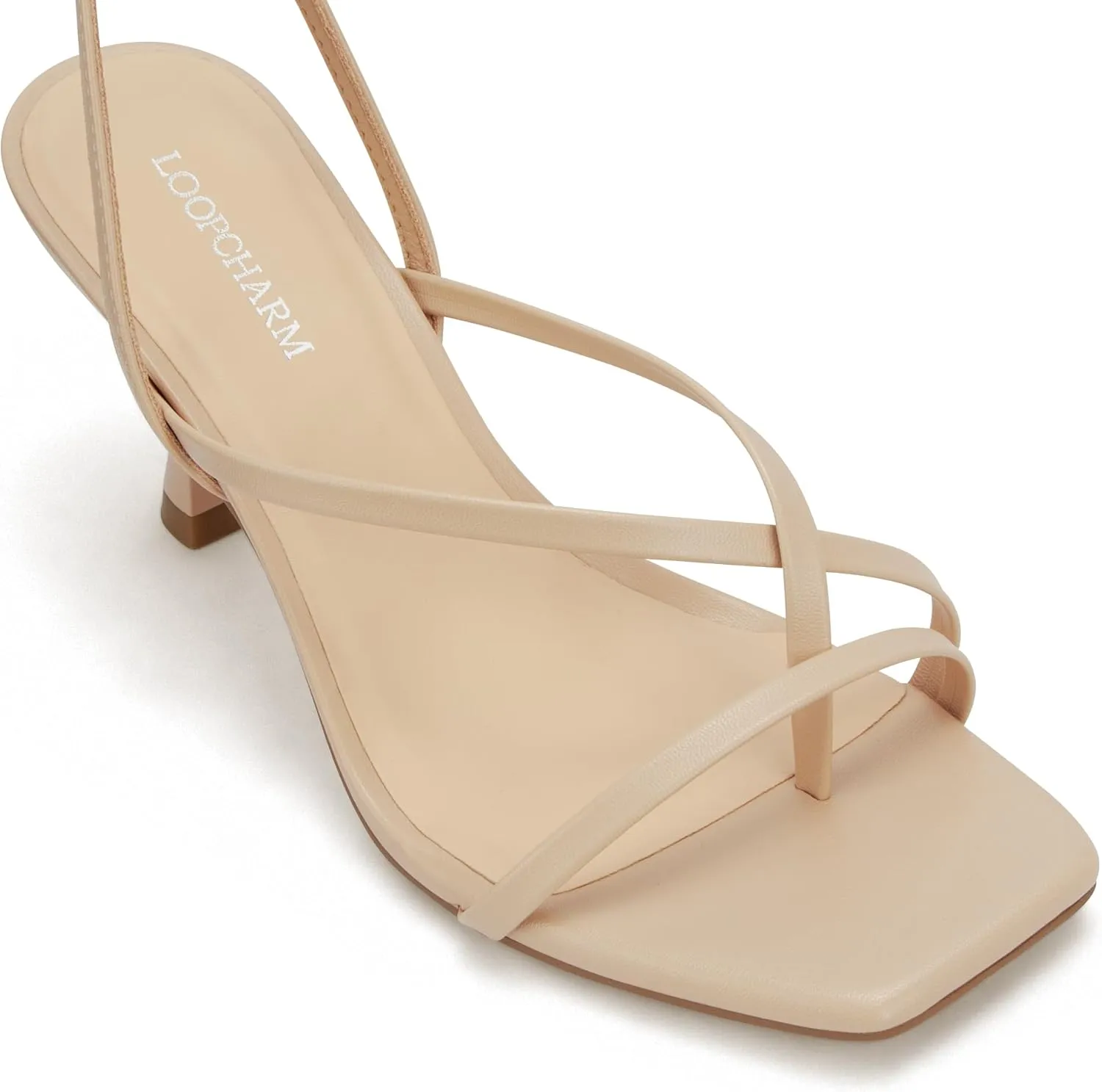 Women's Strappy High Heels Sandals Square Open Toe Ankle Strap Slingback Thong Stilettos Shoes for Wedding