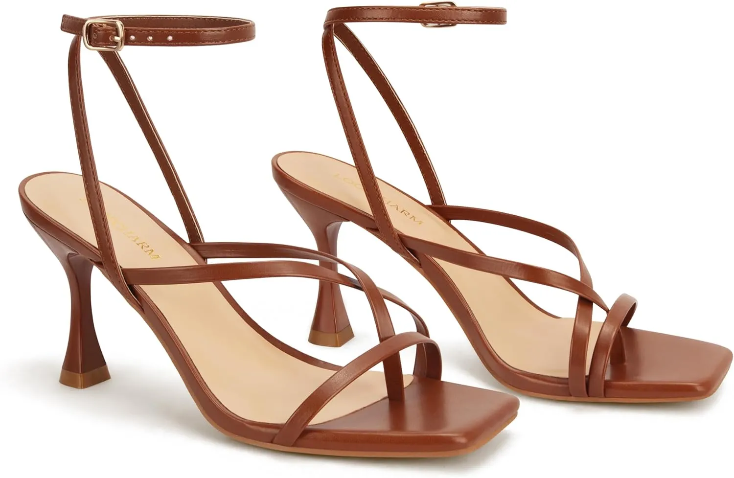Women's Strappy High Heels Sandals Square Open Toe Ankle Strap Slingback Thong Stilettos Shoes for Wedding