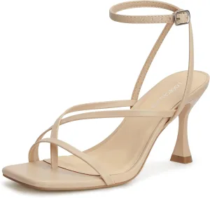 Women's Strappy High Heels Sandals Square Open Toe Ankle Strap Slingback Thong Stilettos Shoes for Wedding