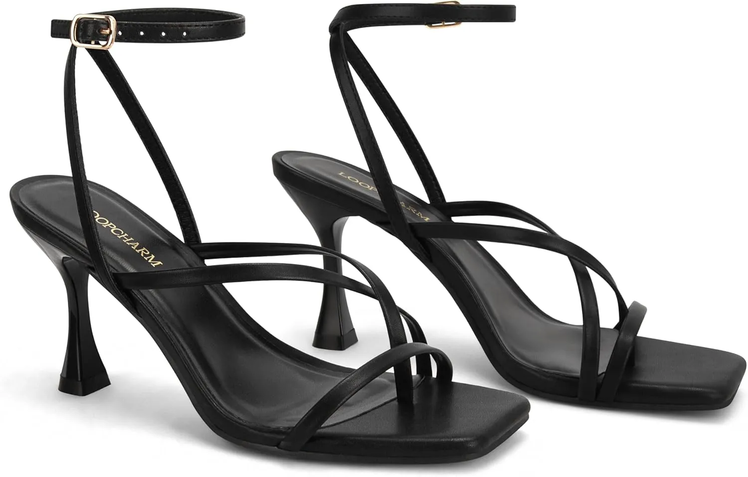 Women's Strappy High Heels Sandals Square Open Toe Ankle Strap Slingback Thong Stilettos Shoes for Wedding