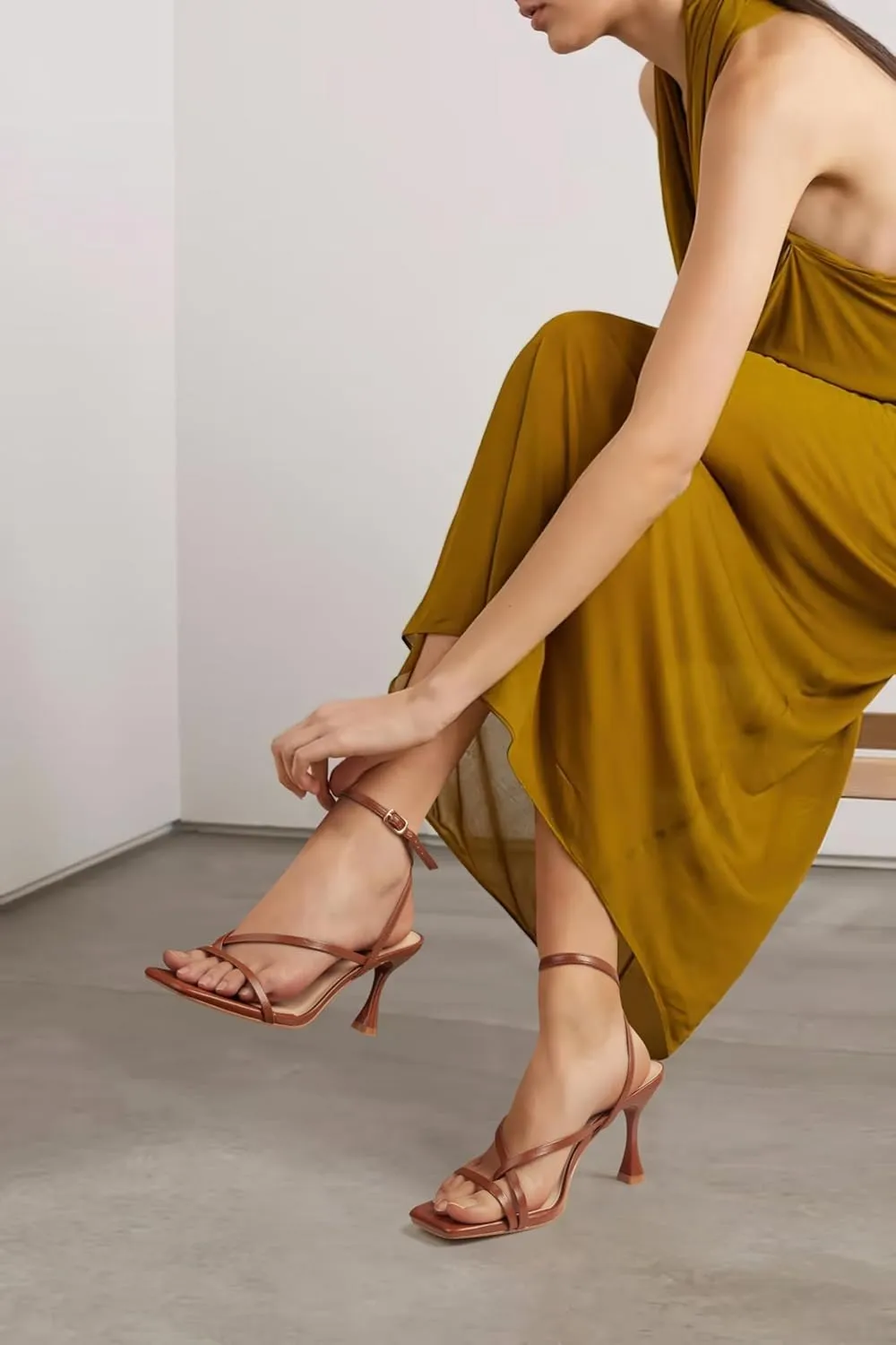 Women's Strappy High Heels Sandals Square Open Toe Ankle Strap Slingback Thong Stilettos Shoes for Wedding