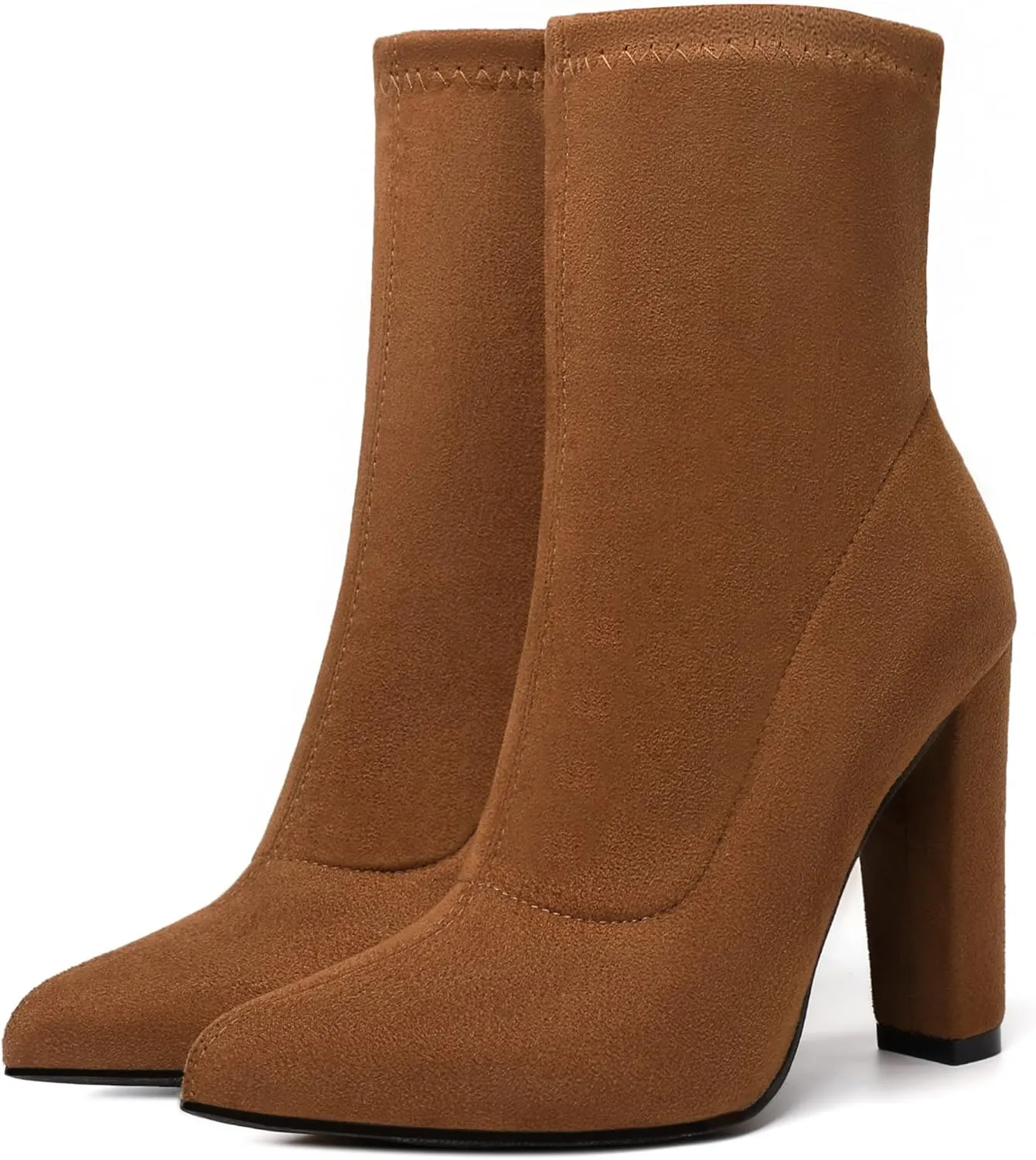 Women's Suede Sock Booties Chunky Heels Ankle Boots Pointed Toe Block Heel Boots Sexy Dress Side Zip High Heel Short Boots