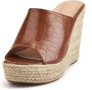 Women's Summer Platform Wedge Sandals, Retro Crocodile Pattern Hemp Rope Bottom Fish Mouth Women's Fashion Sandals
