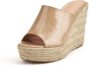 Women's Summer Platform Wedge Sandals, Retro Crocodile Pattern Hemp Rope Bottom Fish Mouth Women's Fashion Sandals