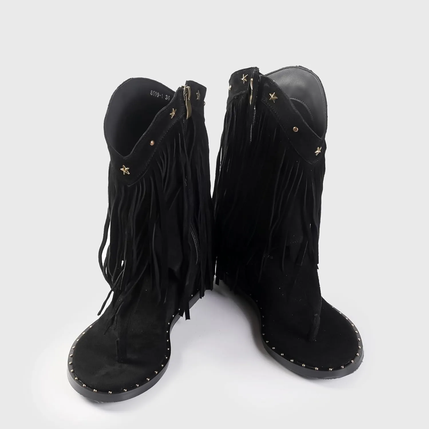 Women's Tassel Gladiator Flats Sandals Roman Thong Flip Flops Sandal with Rivets Bohemian Fringe Wedge Heel Shoes Summer Western Flat Ankle Boots