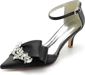 Women's Toe Satin Wedding for Bride Bridal Shoes with Ankle Buckle Strap Crystals Prom Party Pumps Sandals