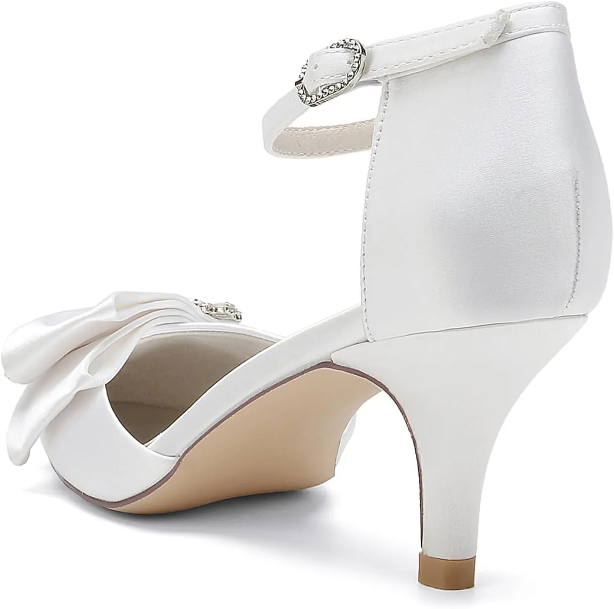 Women's Toe Satin Wedding for Bride Bridal Shoes with Ankle Buckle Strap Crystals Prom Party Pumps Sandals
