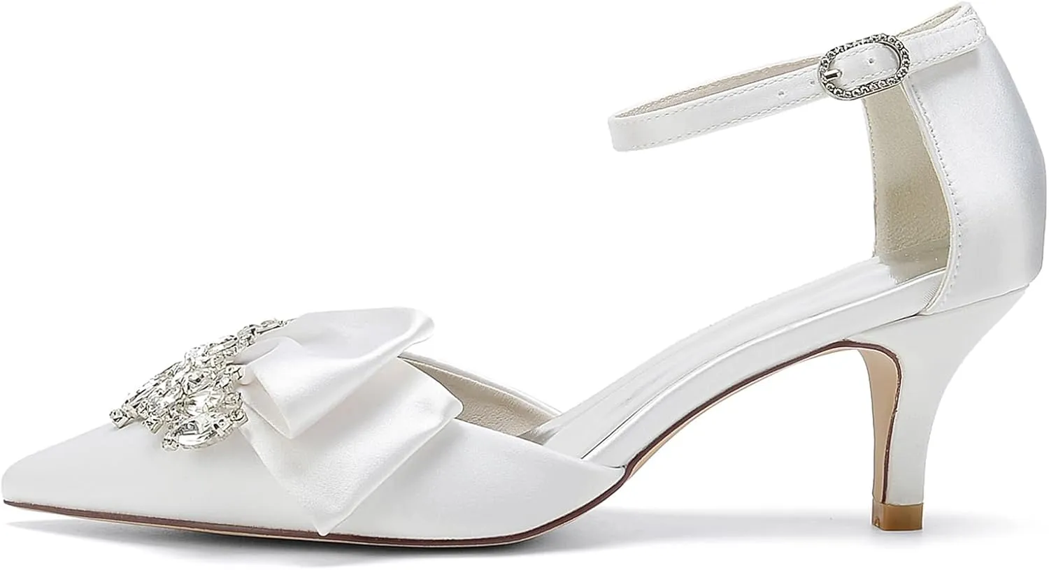 Women's Toe Satin Wedding for Bride Bridal Shoes with Ankle Buckle Strap Crystals Prom Party Pumps Sandals
