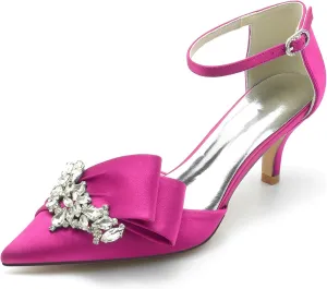 Women's Toe Satin Wedding for Bride Bridal Shoes with Ankle Buckle Strap Crystals Prom Party Pumps Sandals