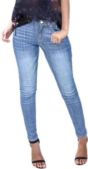 Women's Vintage Wash Jeans Contrast Stitching Solid Slim Skinny Pencil Pants
