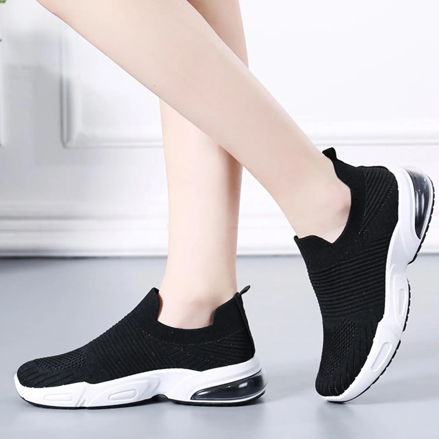 Women's Walking Shoes Correction Shoe Socks Sports Shoes - mesh Sliding Sleeve air Cushion Casual Shoe Platform Loafers Height Increasing Shoes Breathable unrestrained