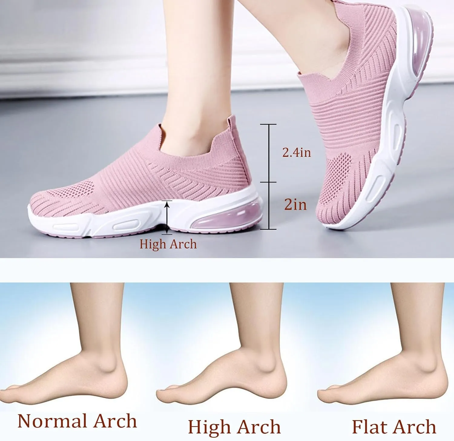Women's Walking Shoes Correction Shoe Socks Sports Shoes - mesh Sliding Sleeve air Cushion Casual Shoe Platform Loafers Height Increasing Shoes Breathable unrestrained