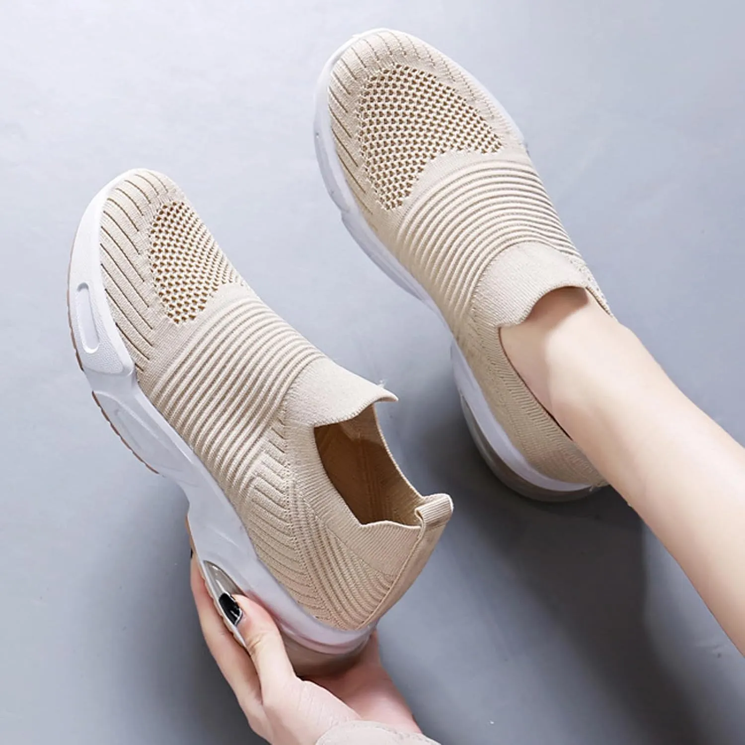 Women's Walking Shoes Correction Shoe Socks Sports Shoes - mesh Sliding Sleeve air Cushion Casual Shoe Platform Loafers Height Increasing Shoes Breathable unrestrained