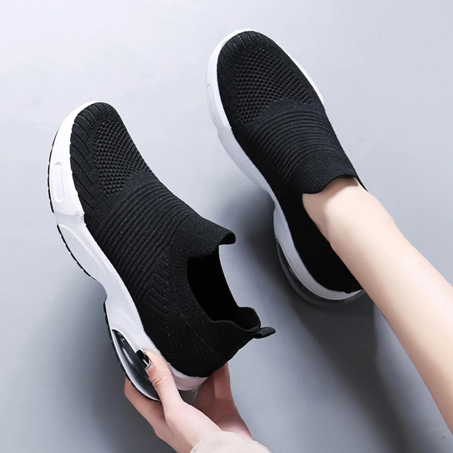 Women's Walking Shoes Correction Shoe Socks Sports Shoes - mesh Sliding Sleeve air Cushion Casual Shoe Platform Loafers Height Increasing Shoes Breathable unrestrained
