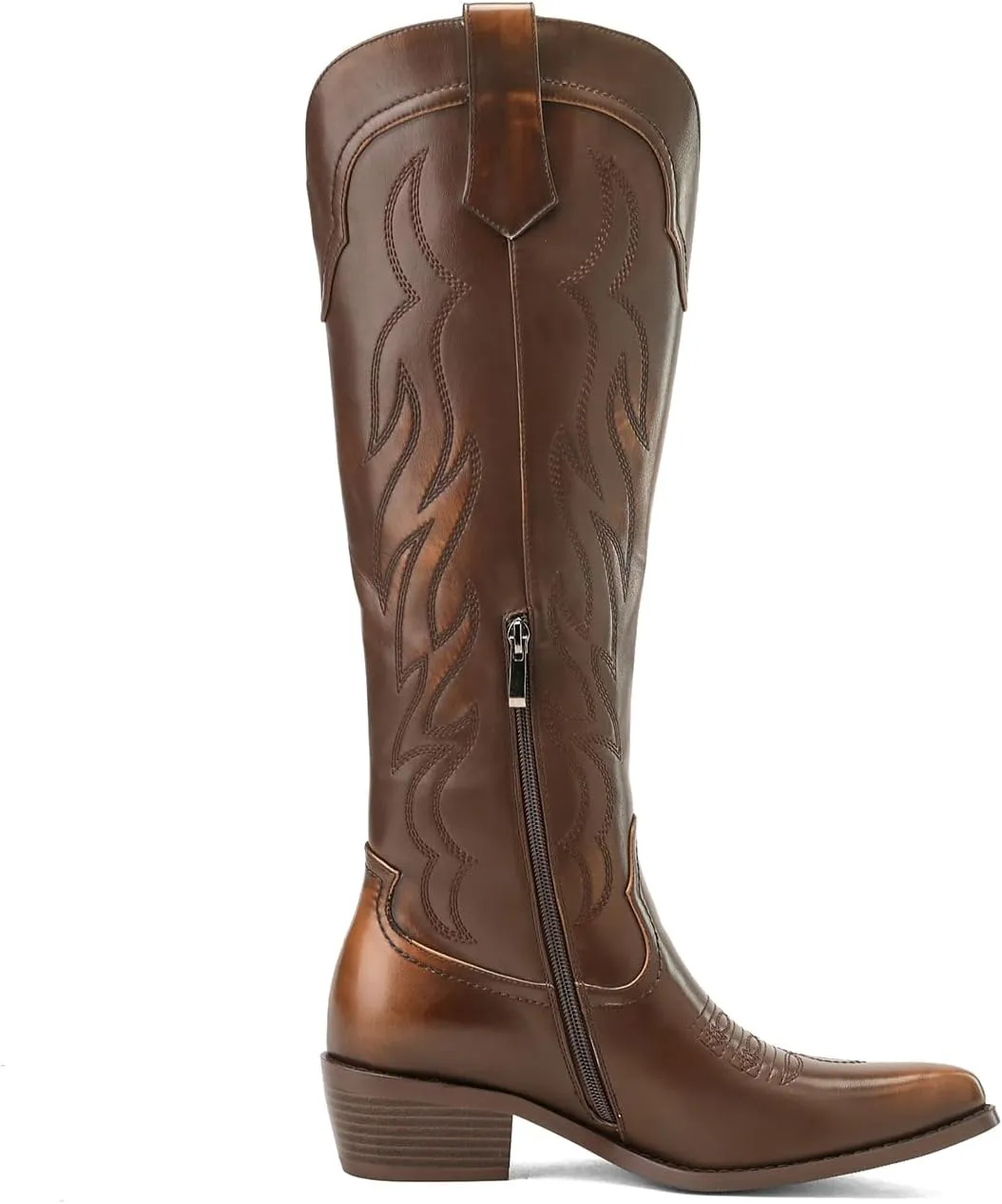 Women's Western Cowboy Boots Knee High - Embroidered Pointed Toe Chunky Heel Equestrian boots for Riding, Country Fashion (Black, Wide Calf)