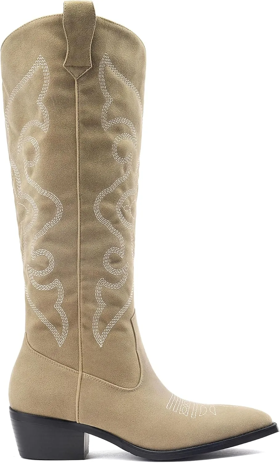 Women's Western Cowboy Boots Knee High - Embroidered Pointed Toe Chunky Heel Equestrian boots for Riding, Country Fashion (Black, Wide Calf)