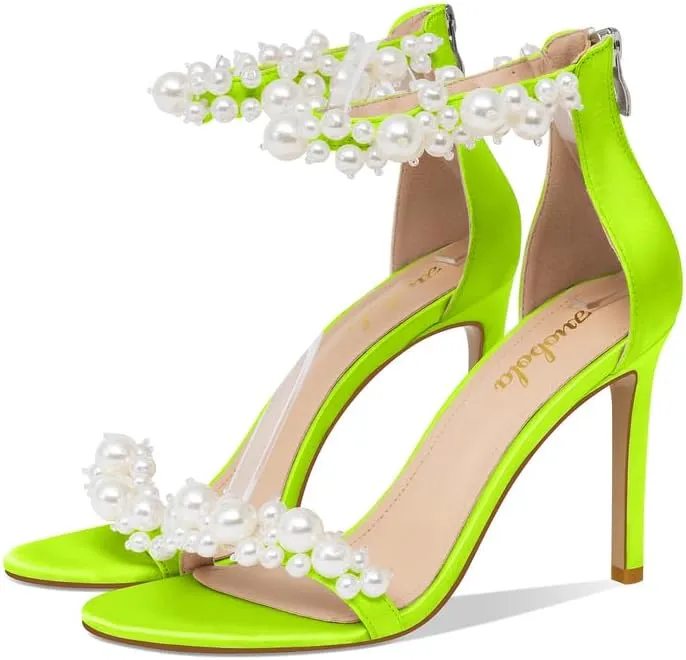 Women's White Heeled Sandals with Pearl Decoration Stiletto Heels Open Toe Back Zipper Wedding Sexy Elegant Summer High Heels Evening Party Shoes